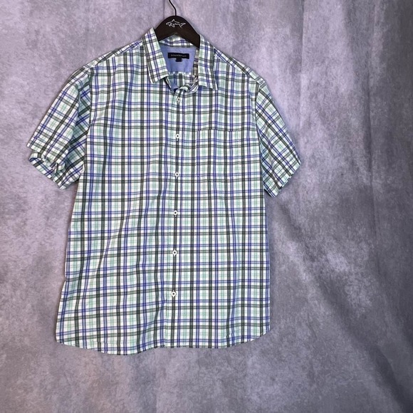 Banana Republic Men's XL Green Blue Plaid Soft Wash Shirt Short Sleeve Cotton - Picture 2 of 10